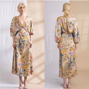 Lena Backless Floral Dress in Cream, Blue, and Yellow